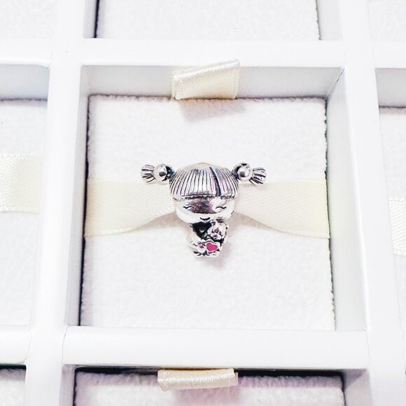 925 Sterling Silver Little Girl With Teddy Bead Charm Bead Fits Pandora Bracelet - Picture 8 of 8